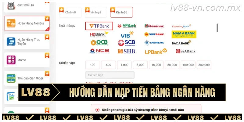 Hướng dẫn nạp tiền qua tài khoản ngân hàng